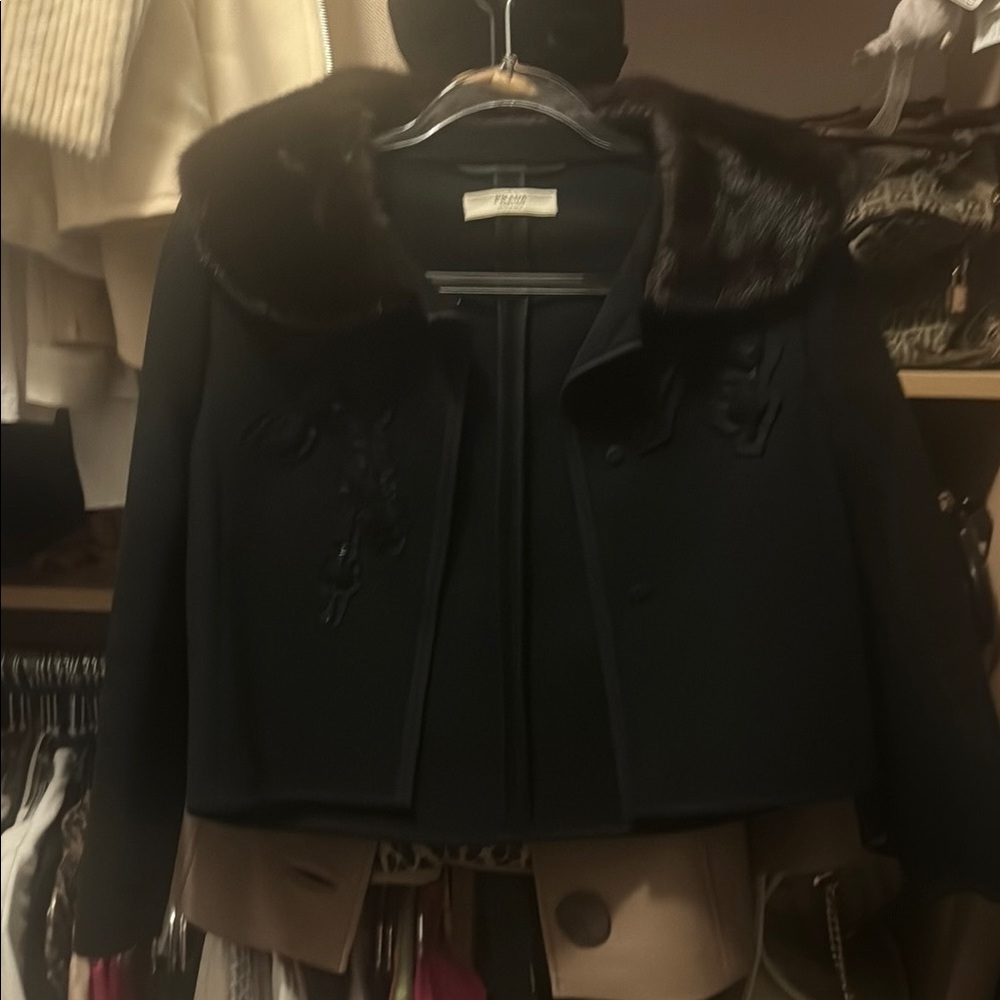 Prada Black Blazer with Mink Fur Collar